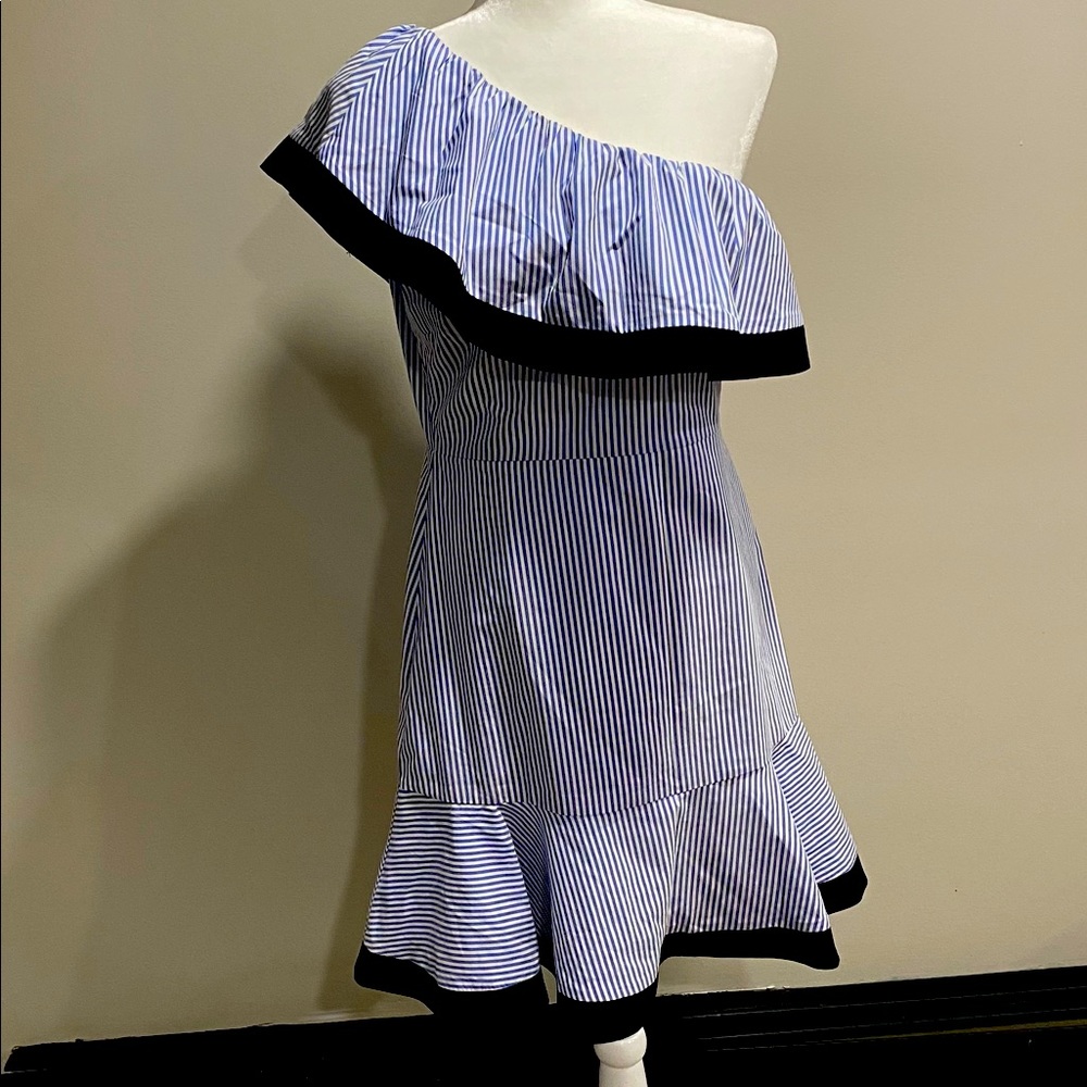 Lucy Paris one should blue strip midi dress.